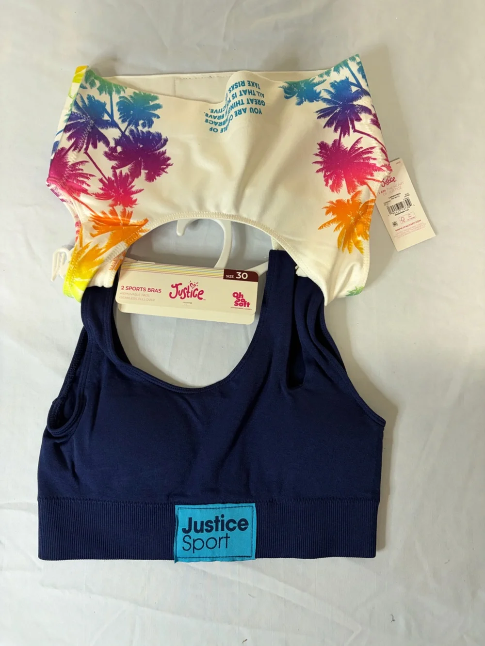 Justice Palm-Print Sports Bra White with Multicolor Blue Size 30 Padded